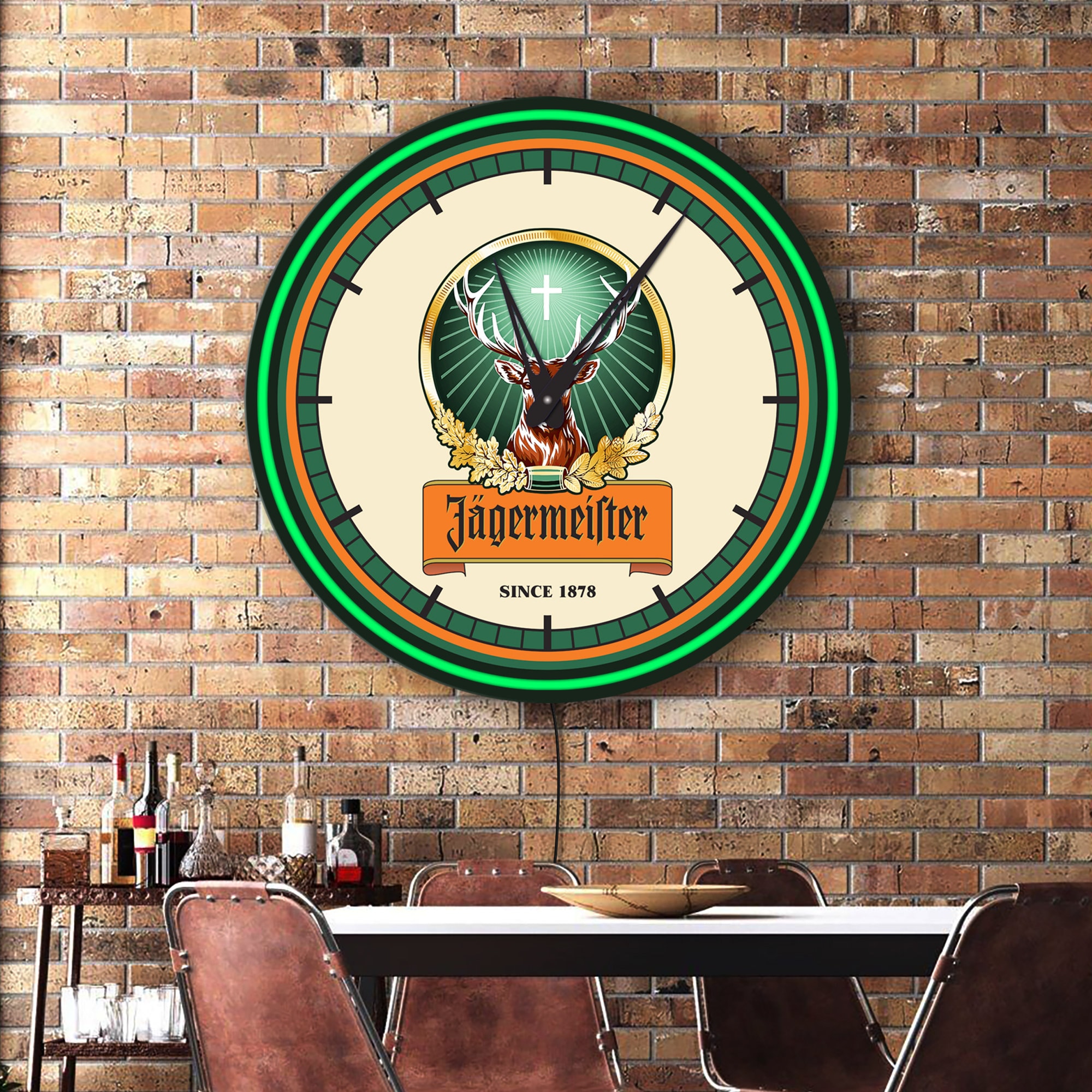 Jagermeister Neon Clock, Jagermeister Logo Light, Jagermeister Led