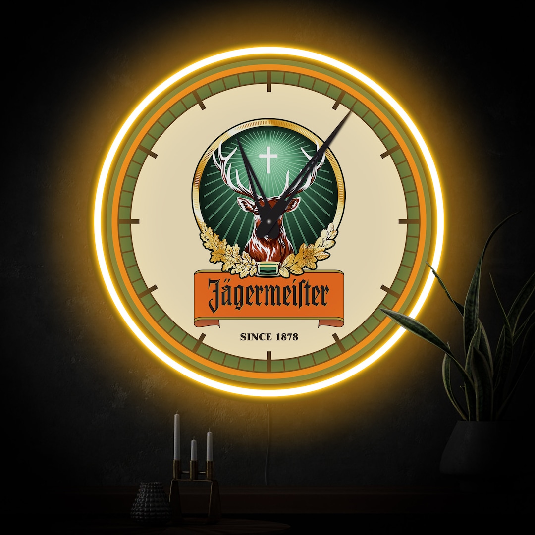Jagermeister Neon Clock, Jagermeister Logo Light, Jagermeister Led