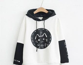 Kat witte zwarte hoodie nieuw kerstcadeau hoodie capuchon nieuw