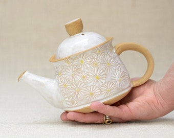 Tetera de cerámica de 500 ml con estampado floral de margaritas