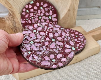 Juego de 2 posavasos con diseño de flores silvestres, flores de cerezo texturizadas y pintadas