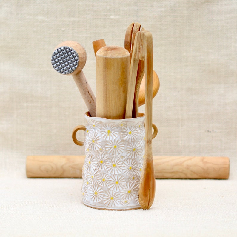 Daisy Kitchen Utensil Holder Handmade Ceramic Pot Pottery Etsy