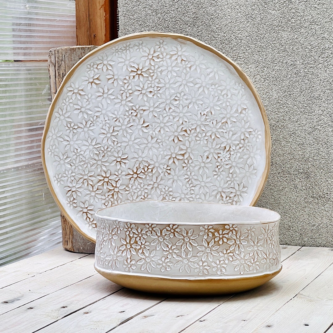 Large Platter and Deep Bowl Set Floral Pattern - Etsy