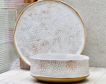 Juego de plato grande y cuenco hondo con estampado floral