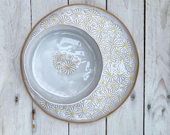 Juego de vajilla hecho a mano - Platos para servir con estampado floral de margaritas