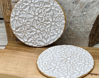 Marguerite Motif Ceramic Coaster Set of 2