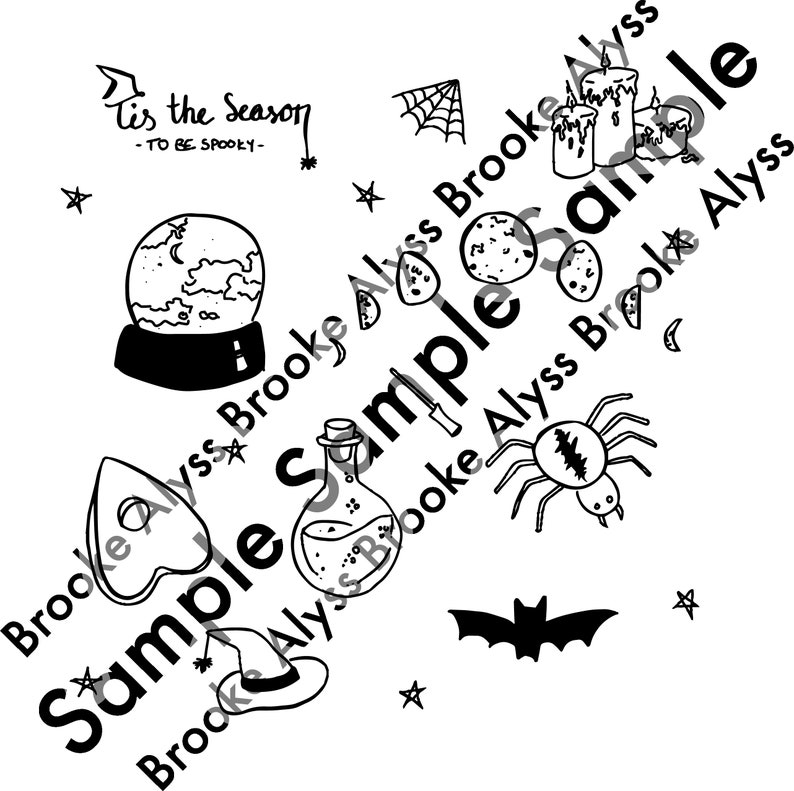 Bullet journal Halloween witchy sticker set SVG PNG Black and white Cute creepy Productivity planner Witch October set