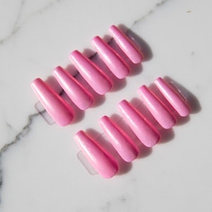 Hand Painted Pastel Glitter Press On Nails - Sparkly Baby Pink False Nails - Long Coffin Nails Short Almond Nails Glue On Nails Long glitter