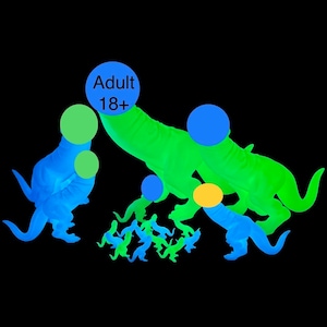 Świecące w ciemności! Dino-Dick Dickasaurus Rex Prezent na wieczór panieński Zabawny żart Zielony i niebieski świecący