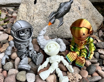 Esqueleto de astronauta articulado, juguete antiestrés flexible, modelo de escritorio de reptil espacial, impresión 3D, regalo divertido, arcoíris que brilla en la oscuridad, Halloween
