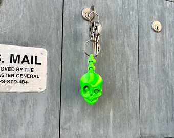 Skull Keychain Flexi Spine 3D Printed Print With 360 Metal Swivel