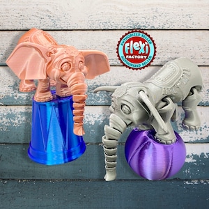 Cute Circus Elephant Articulated Flexi Fidget Toy With Ball & Stand Desk Model 3D Print Printed Fun Gift Rainbow Glow in the Dark