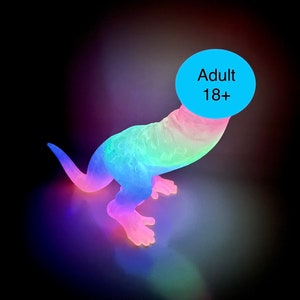 Glow In The Dark! Dino-Dick Dickasaurus Rex Bachelorette Party Gift Funny Prank Green - Blue Magic Glow Rainbow Desk Decor White Elephant