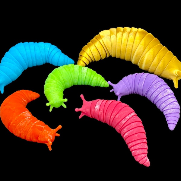 Articulated Slug 3D Printed Moveable fidget Slugs All Colors! Desk Toy - Planter decoration Fun Toy