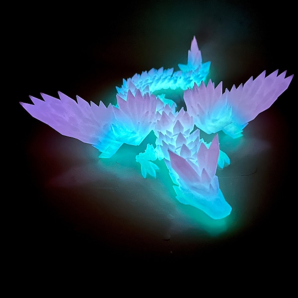 Dragón de cristal de alas mágicas que brilla en la oscuridad, arcoíris, impreso en 3D, decoración de estantería, decoración de escritorio, juguete sensorial antiestrés, cosplay, fantasía alada