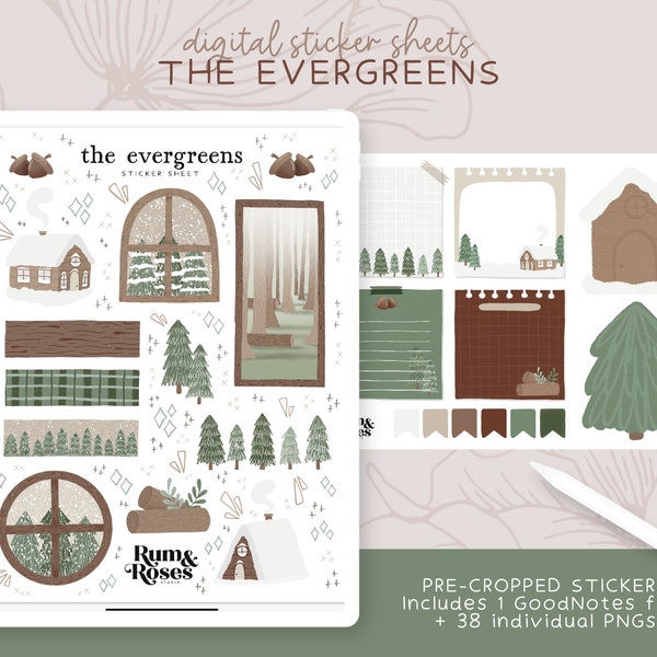 The Evergreens Digital Stickers | Digital Stickers for Planners, Journals, Notebooks | Goodnotes | Notability