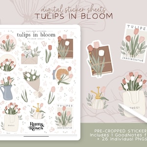 Tulips in Bloom Floral Digital Stickers | Digital Stickers for Planners, Journals, Notebooks | Goodnotes | Notability