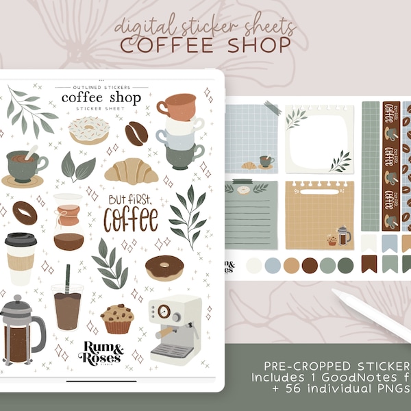 Coffee Shop Digital Stickers | Digital Stickers for Planners, Journals, Notebooks | Goodnotes | Notability