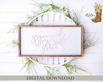 Gracia sobre gracia escritura floral inspiradora svg diseño gráfico archivo de corte. Archivo listo para cortar. Cricut svg. Gracia svg. Archivo de corte de gracia. PNG.