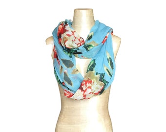 Modal Lightweight Infinity Scarf Blue Floral Pattern