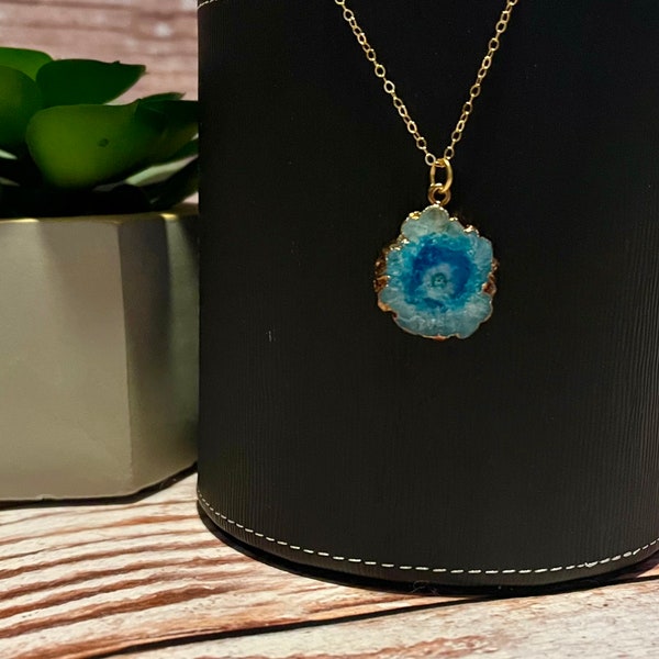 Teal Blue Solar Quartz Necklace