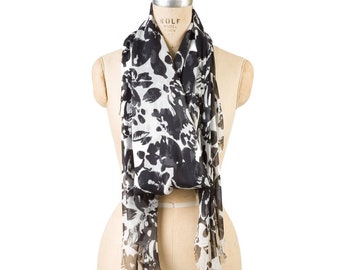 Modal Lightweight Scarf Black Floral Pattern