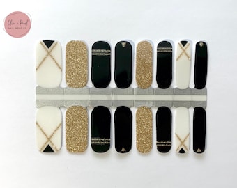 Transparent Nail Wraps | Black + Gold Nail Wraps | Nail Polish Sticker | Nail Strips