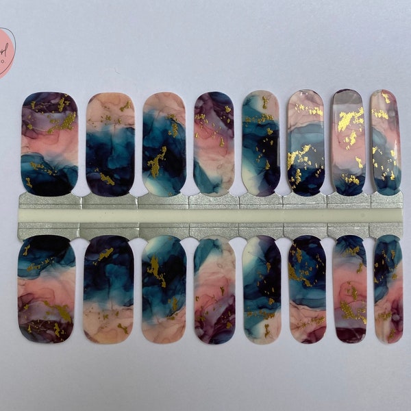 Roze + blauwe aquarel nagelfolie | Nagellaksticker | Nagelstrips