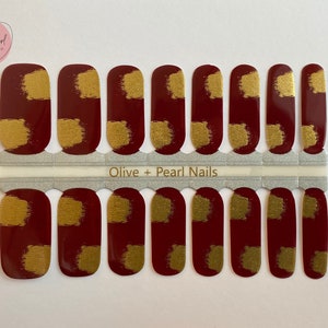 Crimson + Gold Nail Wraps | Nail Polish Sticker | Nail Strips