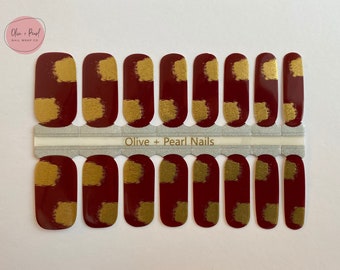 Crimson + Gold Nail Wraps | Nail Polish Sticker | Nail Strips