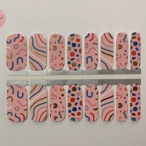 Pink Confetti Nail Wraps | Gold Foil Nail Wraps | Nail Polish Sticker | Nail Strips