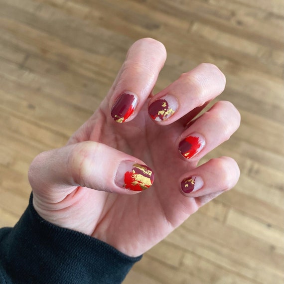Transparent Red Gold Nail Wraps Nail Polish Sticker Nail - Etsy Transparent Red Gold Nail Wraps Nail Polish Sticker Nail - Etsy