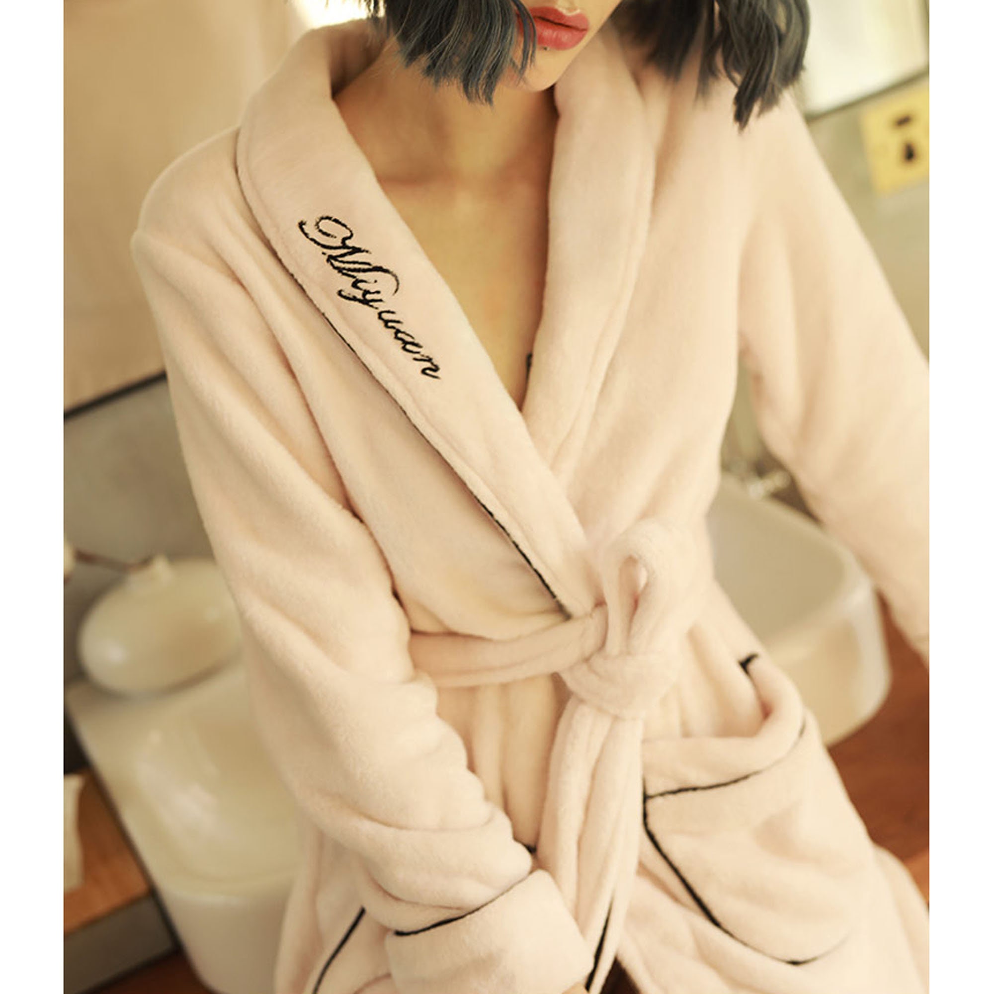 Woman Pink Bathrobe Adults Bathrobe Soft Plush Bathrobe Etsy