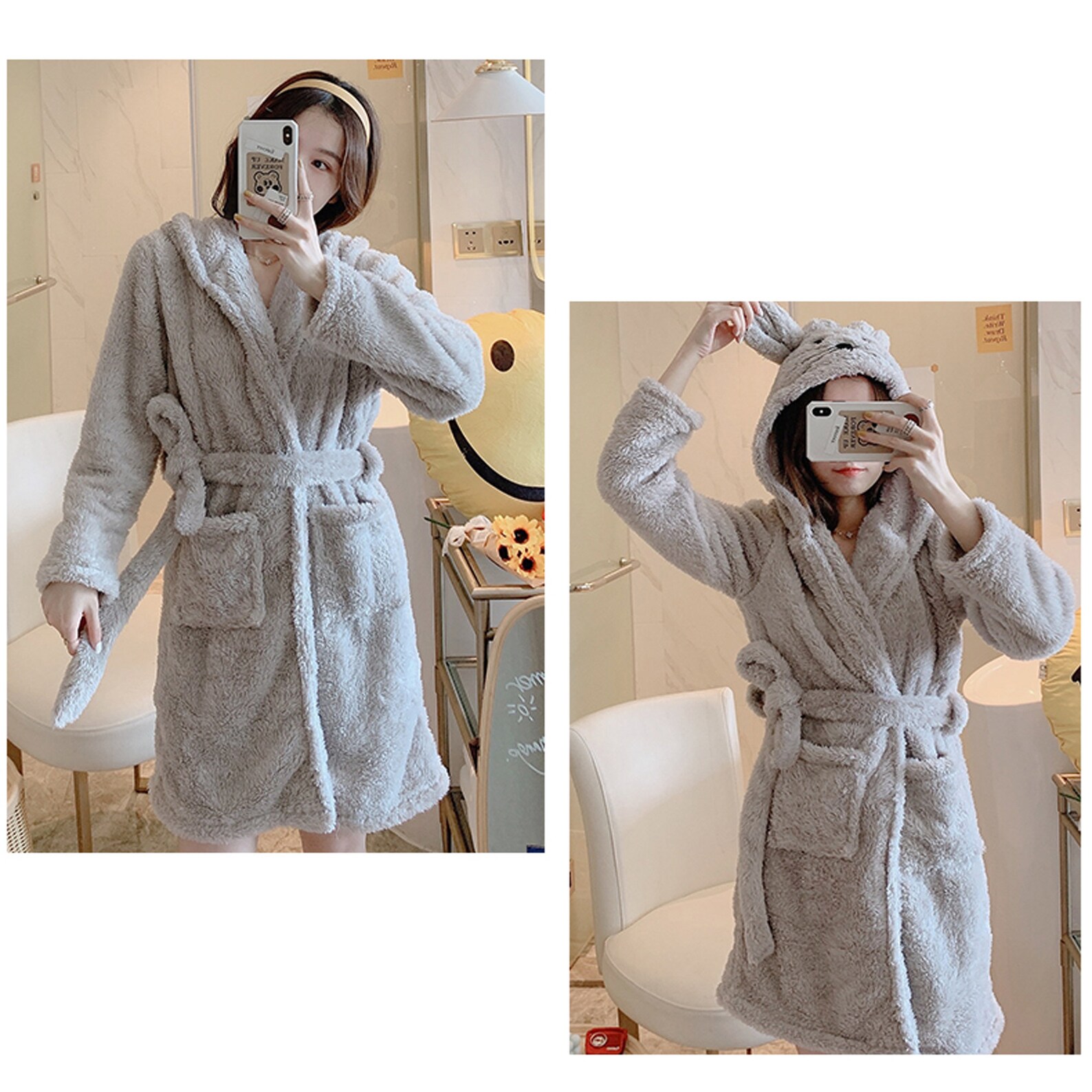 Cute Hooded Bathrobe Woman Adults Bathrobe Turkish Bathrobe Etsy