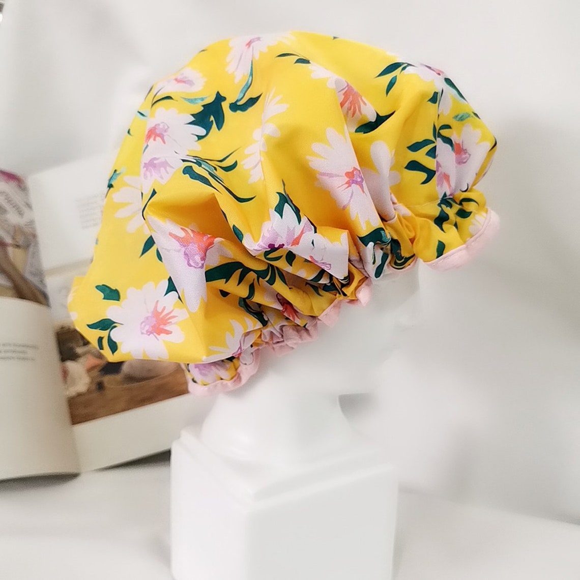 Yellow Flower Shower Cap Reversible Waterproof Shower Cap | Etsy