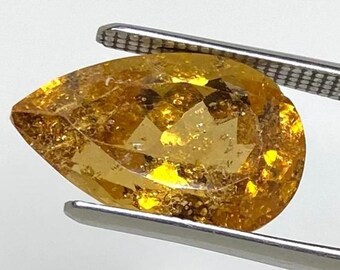 Natural Orange Topaz Pear Shape Faceted Cut Gemstone | Rare Unique Dot Inclusion | for Jewellery