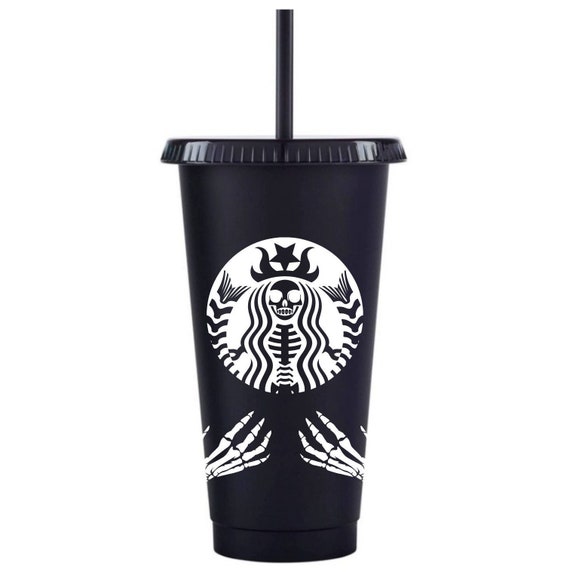 Starbucks-Inspired Matte Black Skeletal Mermaid Cold Cup
