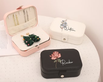 Floral Jewelry Case, Personalized Birth Flower Jewelry Box, Birthday Gifts, Gift for Her, Travel Jewelry Organizer, Birth Month Jewelry Box