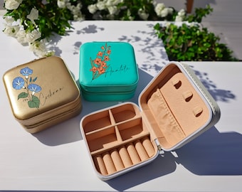 Travel Jewelry Box, Personalized Gifts for Her, Wedding Bridesmaid Gifts, Engraved Jewelry Case, Birthday Gift for Women, Jewelry Organizer