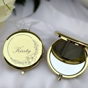 Espejo tallado con láser,El regalo perfecto para sus damas de honor, Ideal para fiestas nupciales,Espejo compacto personalizado, Espejo de bolsillo grabado