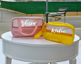 Shadow Monogram Clear Bag, Monogram Gifts, TSA Toiletry Bag Pouch with zipper, Beach Bridesmaid Gifts Vacation Gift