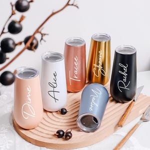 Personalized 6oz Bridesmaid Champagne Flute Tumbler, Custom Laser Engraved Bridesmaid Proposal Gift, Insulated Tumblers Bachelorette Party