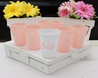 10 White+Pink Team Bride Cups, Blush Pink Hen Party Cups, Team Bride Paper Cups, Bachelorette Party Cups, Bridal Shower Cups, Rose Gold Cups