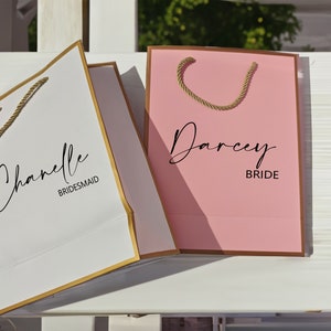 Personalised Gift Bag, Name Gift Bags, Kraft,Gold & White Luxury Gift Bag With Rope Handles