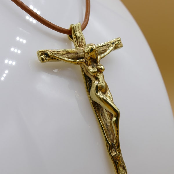 XXL 3D (60mm) Cross / Crucifix Pendant "(Naked) Female Jesus"