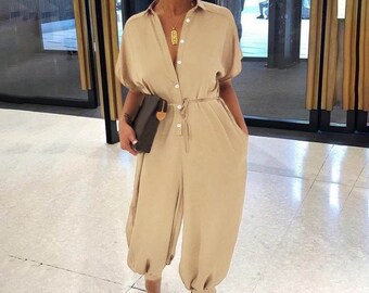 Koolee Women Jumpsuit,Women Linen Shirred Frill Sleeves Pockets Jumpsuit Ladies Belted Summer Holiday Koolee Women Jumpsuit,Women Linen Shirred Frill Sleeves Pockets Jumpsuit Ladies Belted Summer Holiday