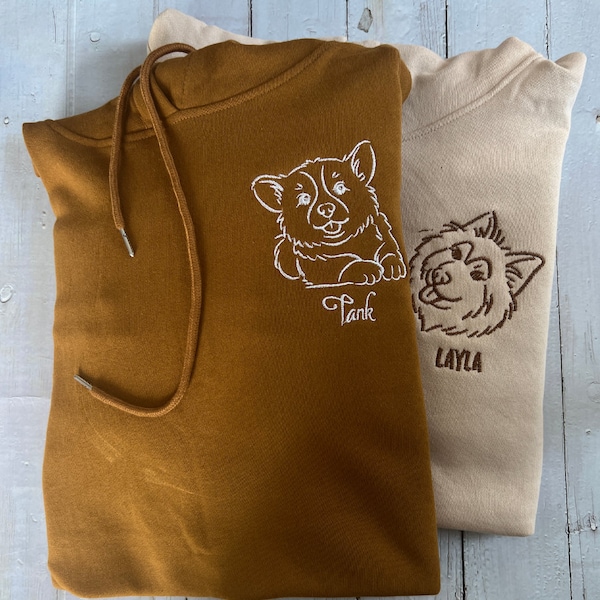 Felpe personalizzate ricamate per animali domestici con foto e nome dell'animale, felpa con cappuccio personalizzata per cani ricamata, ritratto ricamato dell'animale, regali per i proprietari di animali domestici