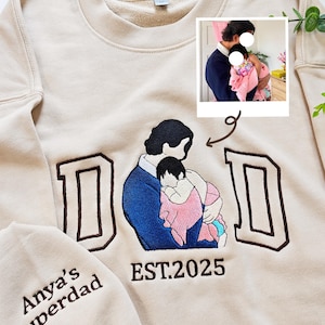 Embroidered Dad Sweatshirt with personalized photo, Gift for Him, Custom Dad EST Birthday Party Hoodie,Father tshirt ,Father&#39;s Day Gift