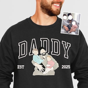 Custom Embroidered Dad Sweatshirt with Photo | Fathers Day or Birthday Gift for Dad | Personalized Dad and Son Hoodie | Portrait Shirt