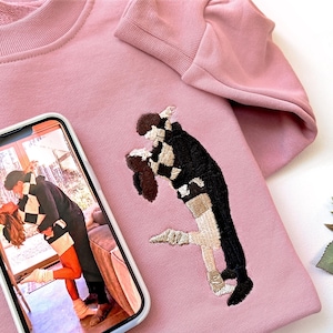 Moletom bordado com retrato, suéter bordado personalizado, moletom personalizado, foto bordada, retrato de casal, presente de aniversário